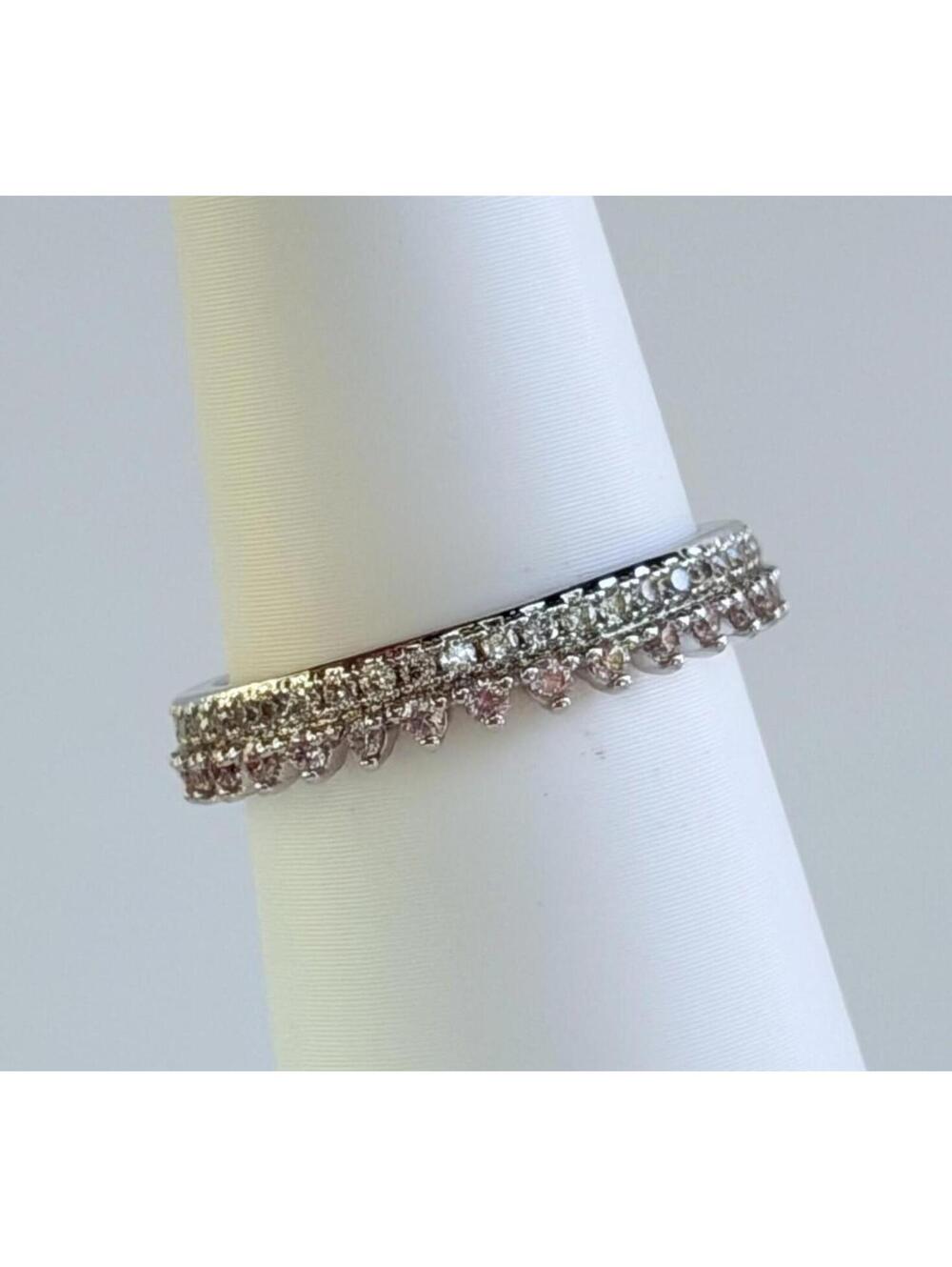 Bomb Party Ring Sz 8 "The Catherine Ring" Rose Quartz Cz on Rhodium *Retro*